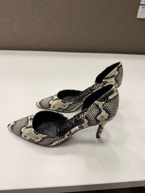 Calvin Klein Black and Cream Snake-Print D'Orsay Heel